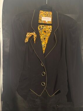 Vintage Platinum Black Blazer with Yellow Accent Lining and Trim